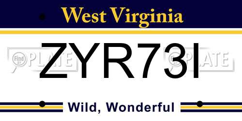 ZYR73I West Virginia License Plate
