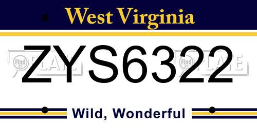 ZYS6322 West Virginia License Plate