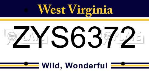 ZYS6372 West Virginia License Plate