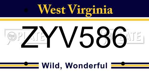 ZYV586 West Virginia License Plate