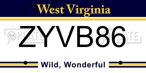ZYVB86 West Virginia License Plate