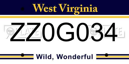 ZZ0G034 West Virginia License Plate