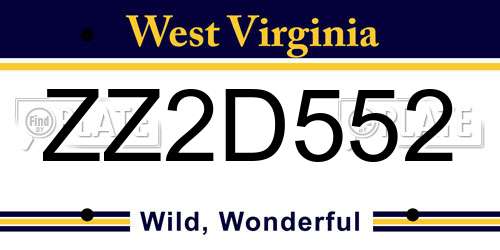 ZZ2D552 West Virginia License Plate