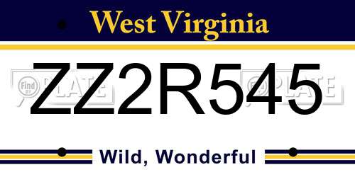 ZZ2R545 West Virginia License Plate