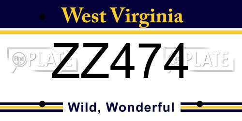 ZZ474 West Virginia License Plate