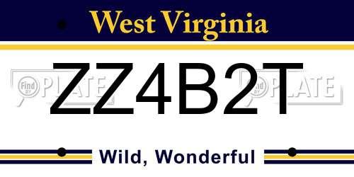 ZZ4B2T West Virginia License Plate