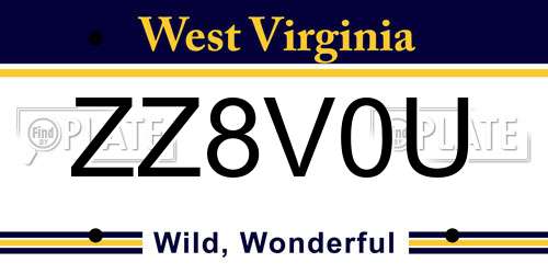 ZZ8V0U West Virginia License Plate