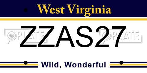 ZZAS27 West Virginia License Plate