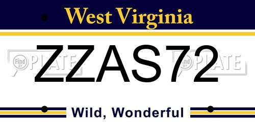 ZZAS72 West Virginia License Plate