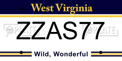 ZZAS77 West Virginia License Plate