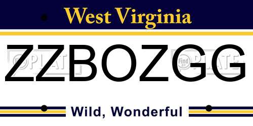 ZZBOZGG West Virginia License Plate