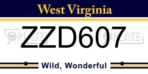 ZZD607 West Virginia License Plate