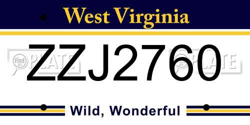ZZJ2760 West Virginia License Plate