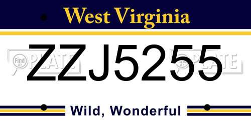 ZZJ5255 West Virginia License Plate