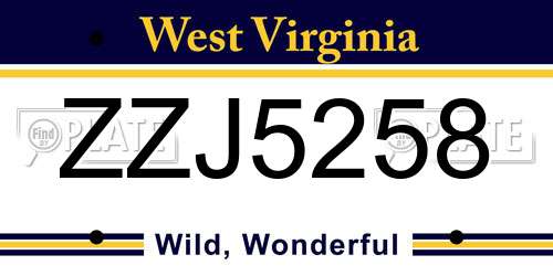ZZJ5258 West Virginia License Plate