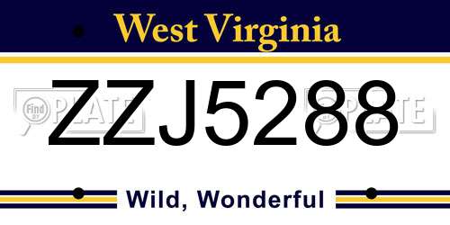 ZZJ5288 West Virginia License Plate