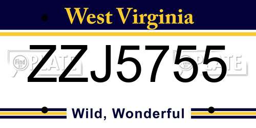 ZZJ5755 West Virginia License Plate