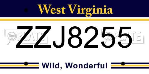 ZZJ8255 West Virginia License Plate