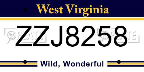 ZZJ8258 West Virginia License Plate