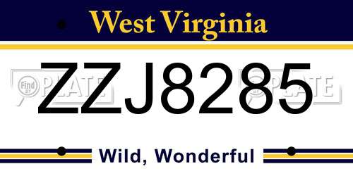 ZZJ8285 West Virginia License Plate