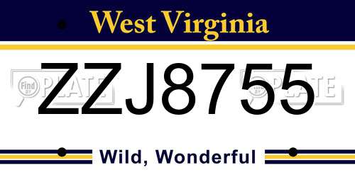 ZZJ8755 West Virginia License Plate