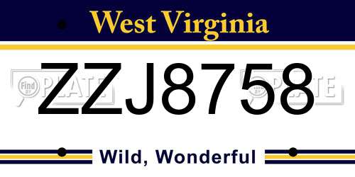 ZZJ8758 West Virginia License Plate