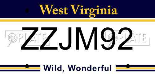 ZZJM92 West Virginia License Plate