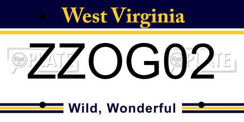 ZZOG02 West Virginia License Plate