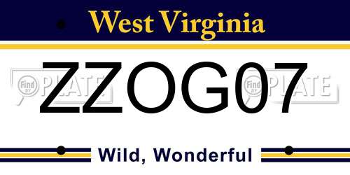 ZZOG07 West Virginia License Plate