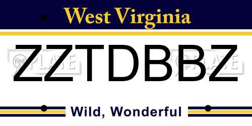 ZZTDBBZ West Virginia License Plate