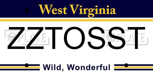 ZZTOSST West Virginia License Plate