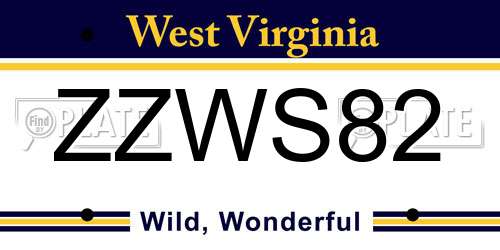 ZZWS82 West Virginia License Plate