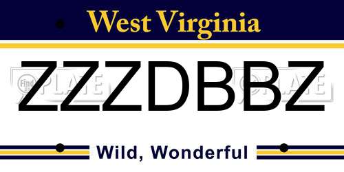 ZZZDBBZ West Virginia License Plate