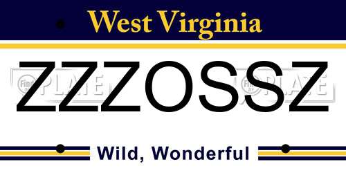 ZZZOSSZ West Virginia License Plate