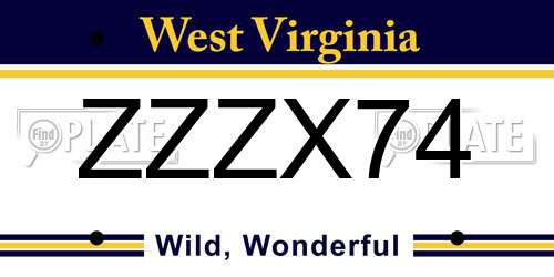 ZZZX74 West Virginia License Plate