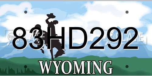 83HD292 Wyoming License Plate