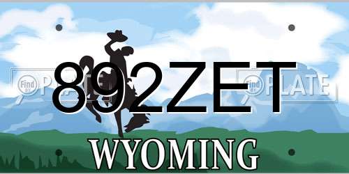 892ZET Wyoming License Plate