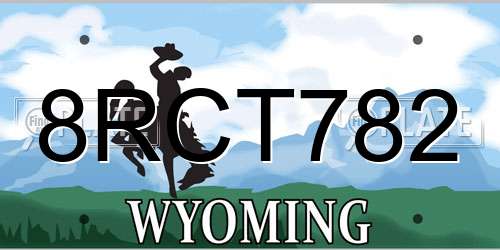 8RCT782 Wyoming License Plate