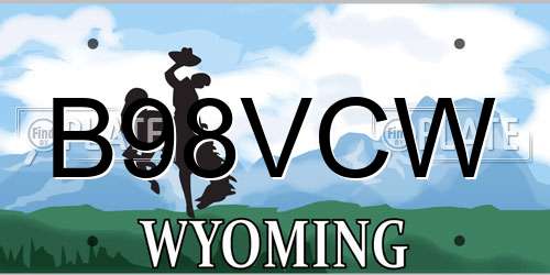 B98VCW Wyoming License Plate