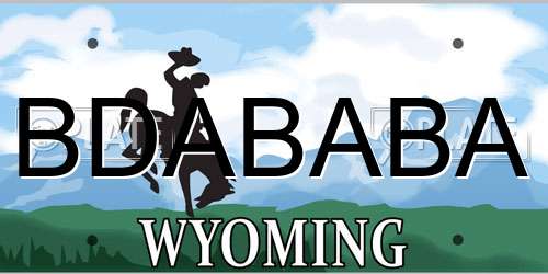 BDABABA Wyoming License Plate
