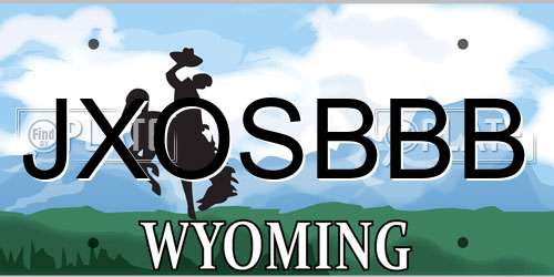 JXOSBBB Wyoming License Plate