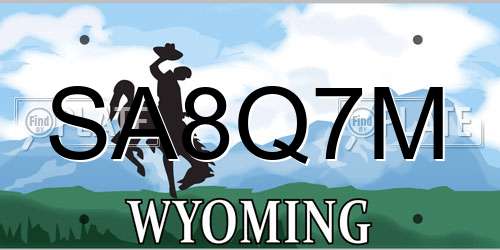 SA8Q7M Wyoming License Plate