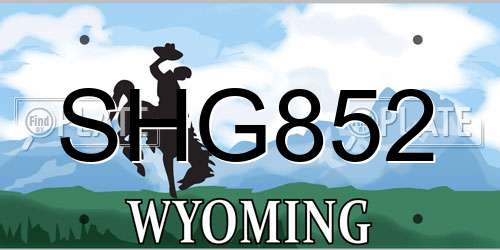 SHG852 Wyoming License Plate