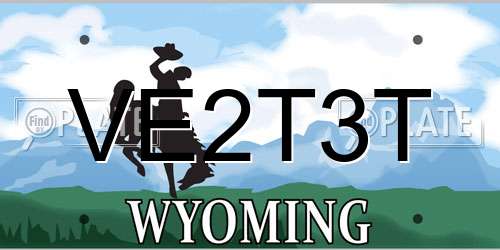 VE2T3T Wyoming License Plate